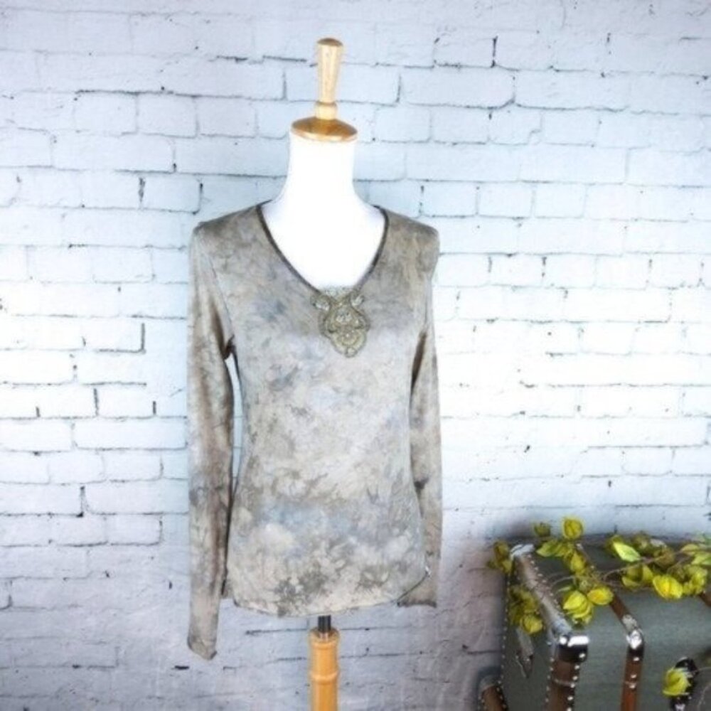Marabout Earth Tone Tie Dye Embellished Tee Brown Medium